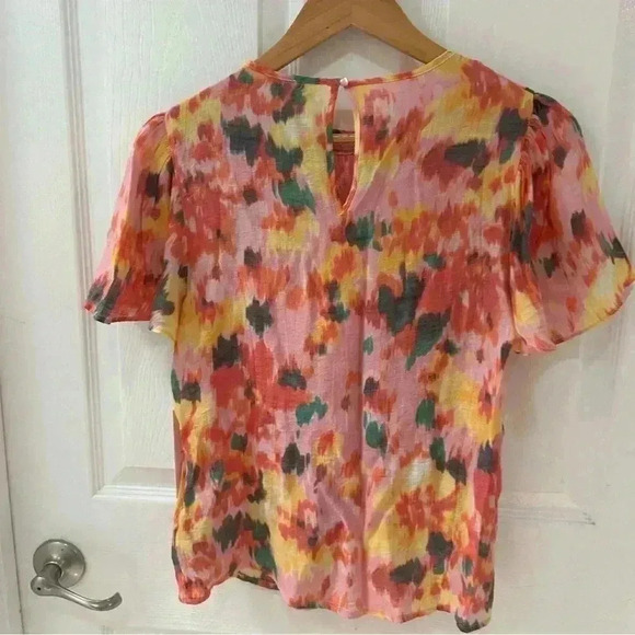 Nanette Lepore Floral Patterned Flutter Sleeve Blouse Short Sleeve Pullover S - Picture 5 of 6